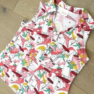 Vintage 70s Jantzen Boating Sailing Sleeveless Collared Shirt Seagull Top